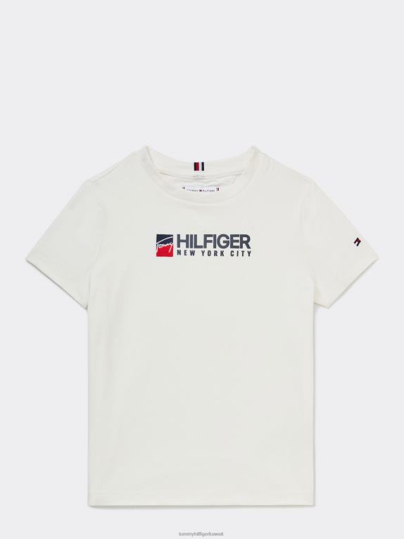 الأبيض القديم Tommy Hilfiger تي شيرت بشعار للأطفال من الجنسين 3-7 446442884