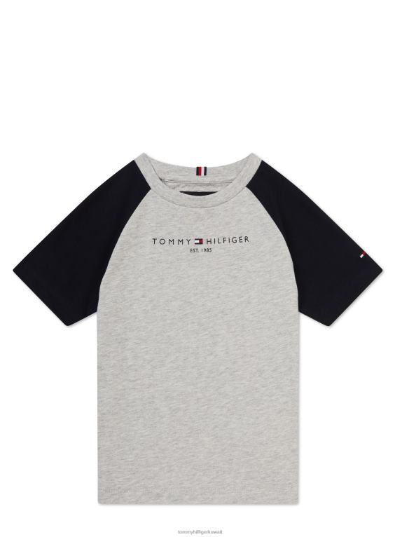 هيذر رمادي فاتح Tommy Hilfiger تي شيرت للأولاد من عمر 3 إلى 7 سنوات بأكمام راجلان متعددة الألوان 44644296