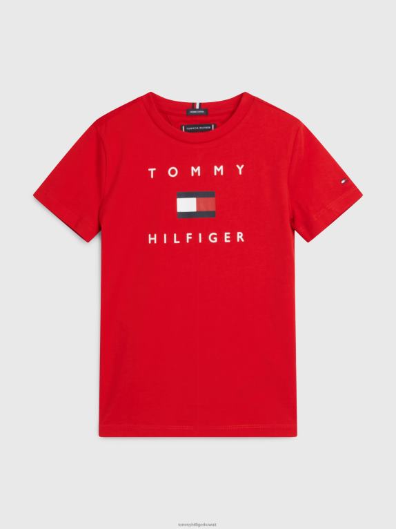 أحمر Tommy Hilfiger تي شيرت للأولاد من القطن العضوي بعمر 3-7 سنوات 44644325