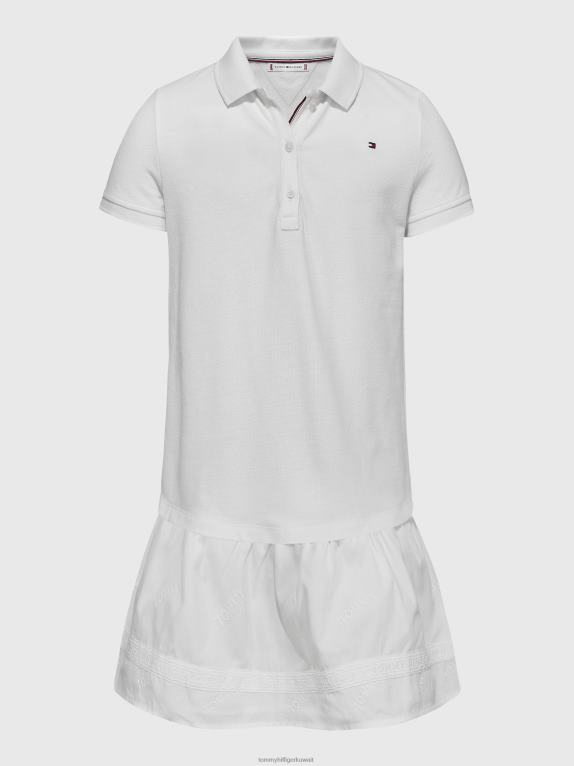 أبيض Tommy Hilfiger فستان بولو مطرز للفتيات من سن 3 إلى 7 سنوات 44644407