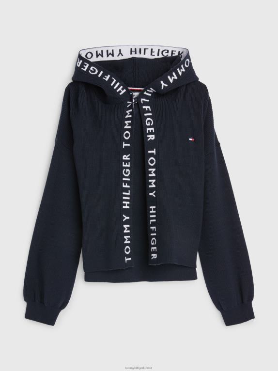 سماء الصحراء Tommy Hilfiger سترة صوفية للفتيات من 3 إلى 7 سنوات مزخرفة بشعار متكرر 44644418