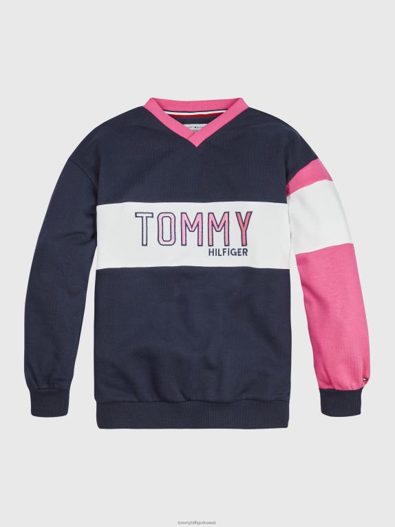 كتلة ألوان سماء الصحراء Tommy Hilfiger الفتيات 3-7 قميص من النوع الثقيل التطريز الشعار اللون 44644440