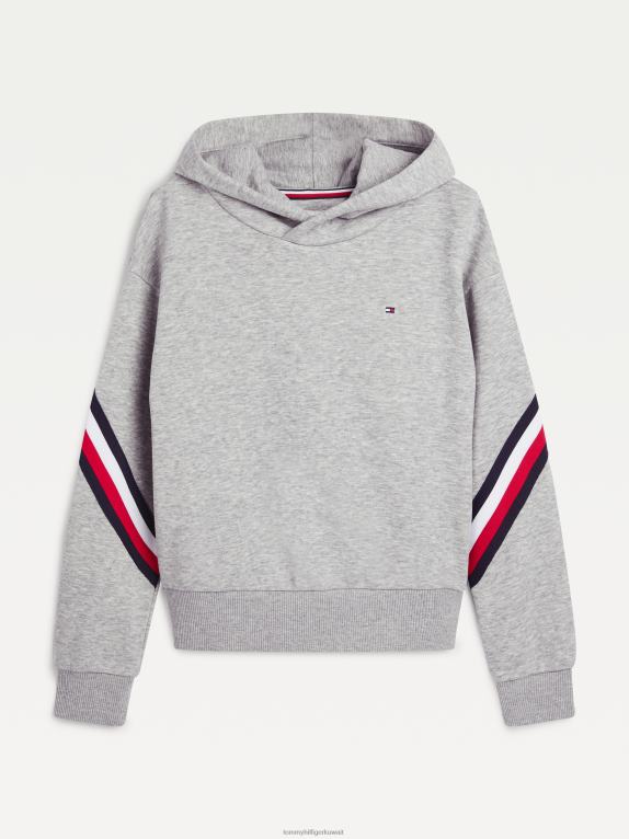 هيذر رمادي فاتح Tommy Hilfiger سترة بقلنسوة فضفاضة للفتيات من 3 إلى 7 سنوات 44644448