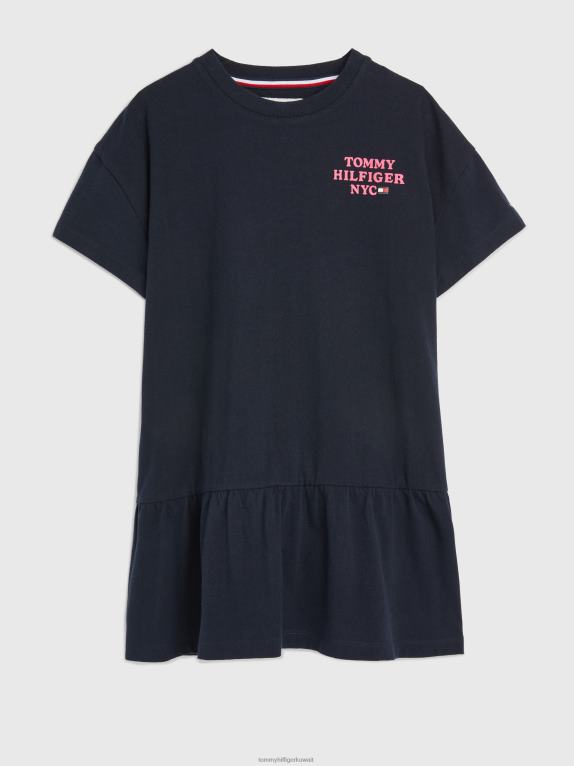 سماء الصحراء Tommy Hilfiger فستان تي شيرت للفتيات من سن 3 إلى 7 سنوات بشعار NYC 44644416