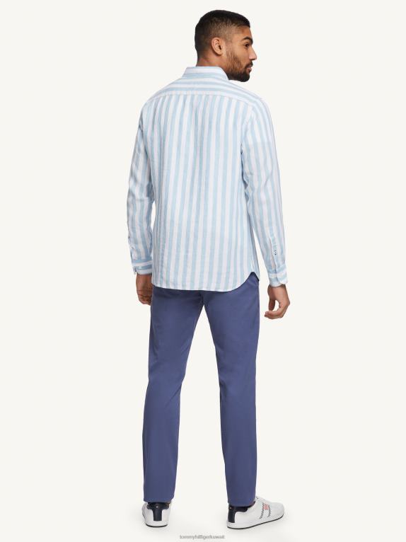 كولومبيا أزرق/أبيض Tommy Hilfiger قميص مخطط من الكتان الفاخر 446441003