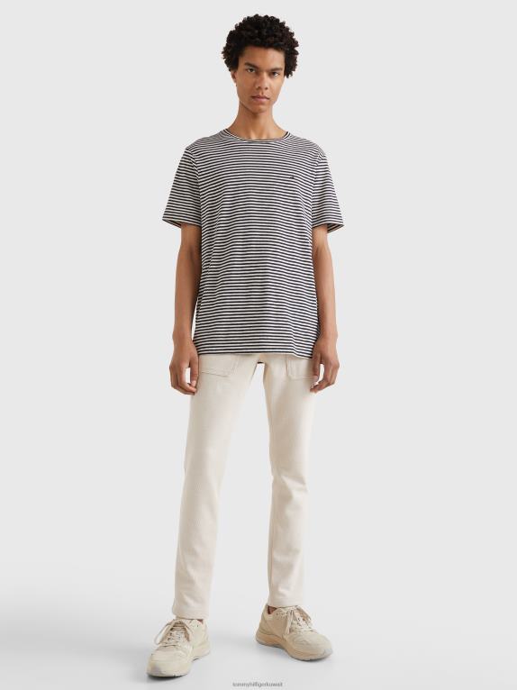 سماء الصحراء/ريشة بيضاء Tommy Hilfiger تي شيرت من القطن والكتان المقلم 446441004