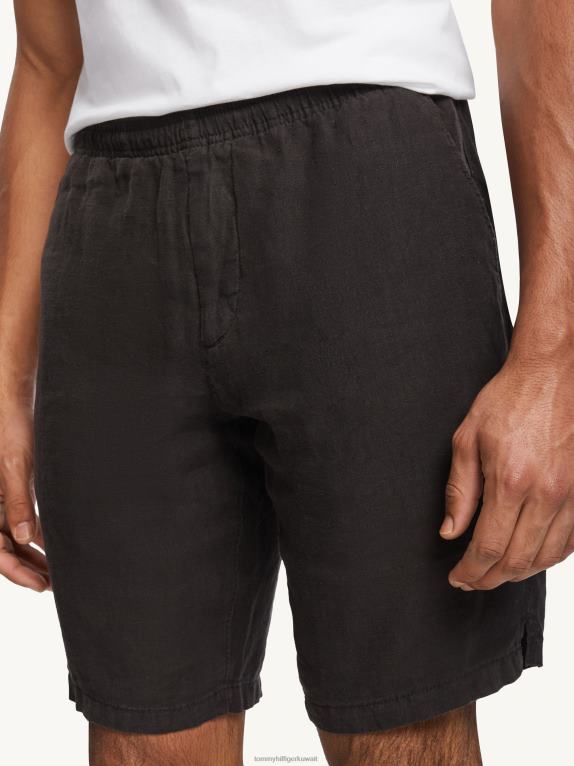 أسود Tommy Hilfiger هارلم سحب على السراويل الكتان 446441005