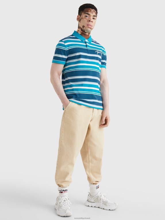 بنزين Tommy Hilfiger قميص بولو جيرسي مخطط بشعار الماركة 446441102