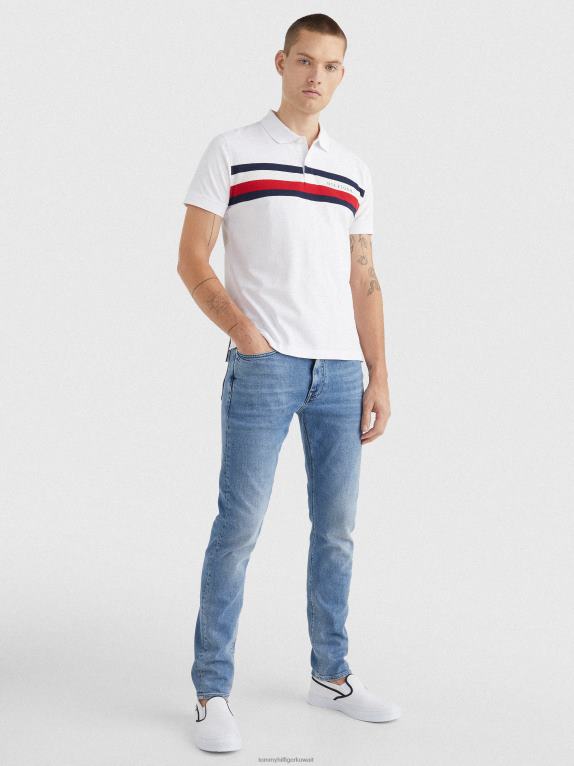أبيض Tommy Hilfiger شريط التوقيع بولو ذو مقاس عادي 446441146
