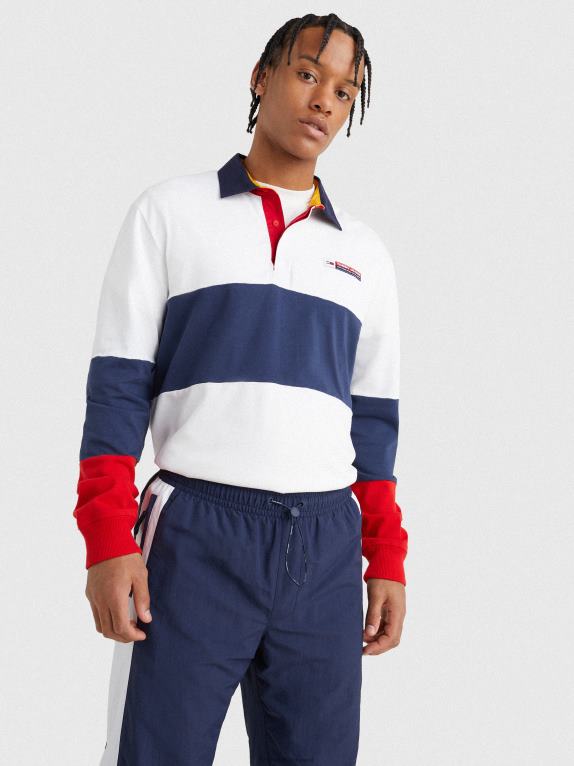 أبيض/متعدد Tommy Hilfiger لعبة الرجبي مريحة بأكمام طويلة 446441174