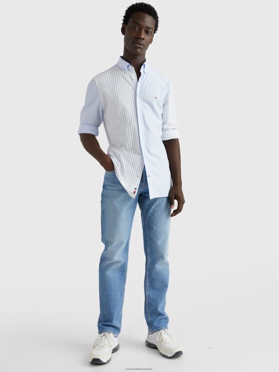 أبيض/أزرق منسم Tommy Hilfiger قميص ذو قصة مختلطة بقصة عادية 446441217