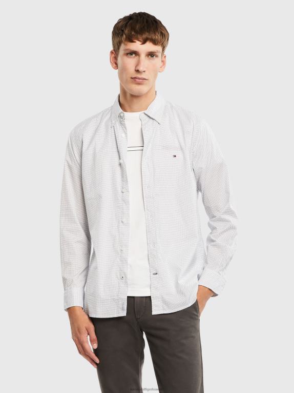 أبيض / كحلي كربوني Tommy Hilfiger قميص بطبعة جغرافية أساسية فليكس 446441233