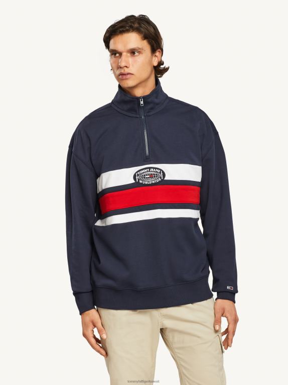 البحرية الشفق Tommy Hilfiger سترة بنصف سحاب تحمل العلامة التجارية 446441283