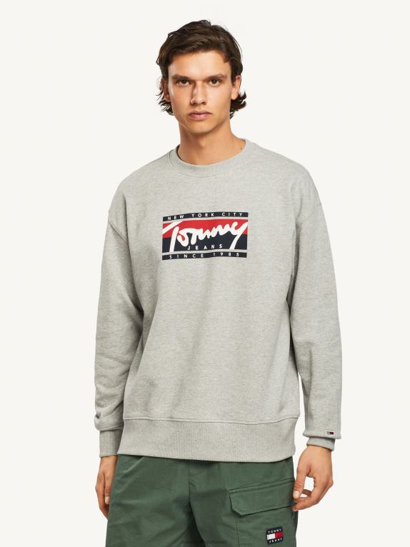 هيذر رمادي فاتح Tommy Hilfiger سترة بطبعة علم ورسوم جرافيك 446441321