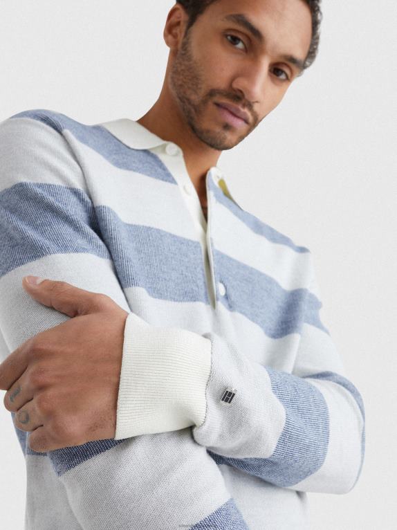 مزيج رمادي فاتح Tommy Hilfiger قميص الرجبي ذو الخطوط المرتفعة 446441356