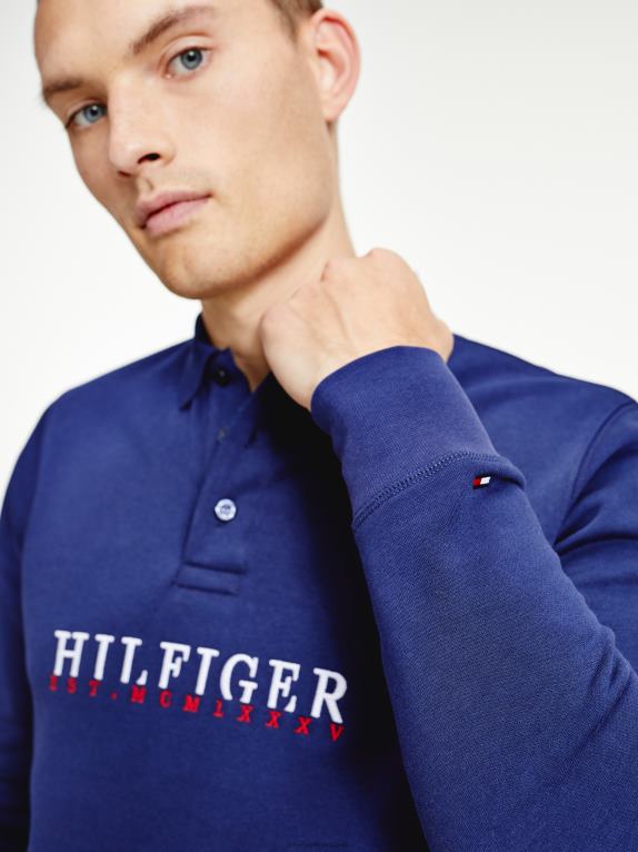 ييل البحرية Tommy Hilfiger قميص الرجبي بشعار الصوف المرن 446441360