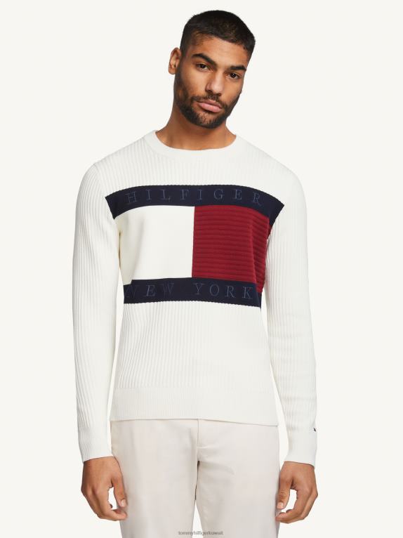 العاج / الأحمر / الأبيض / الأزرق Tommy Hilfiger كنزة منسوجة بشعار الماركة 446441368