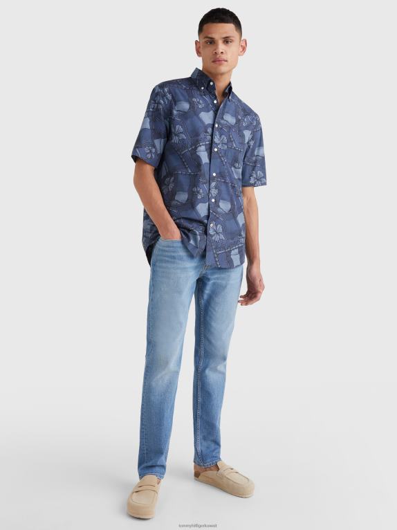 سماء الصحراء/متعددة Tommy Hilfiger قميص بأكمام قصيرة وطبعة علم الحركة 446441406