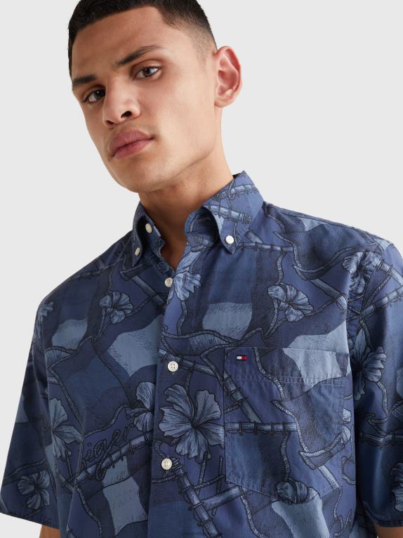 سماء الصحراء/متعددة Tommy Hilfiger قميص بأكمام قصيرة وطبعة علم الحركة 446441406