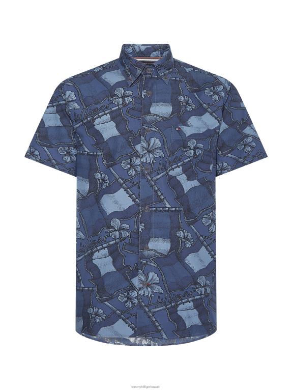 سماء الصحراء/متعددة Tommy Hilfiger قميص بأكمام قصيرة وطبعة علم الحركة 446441406