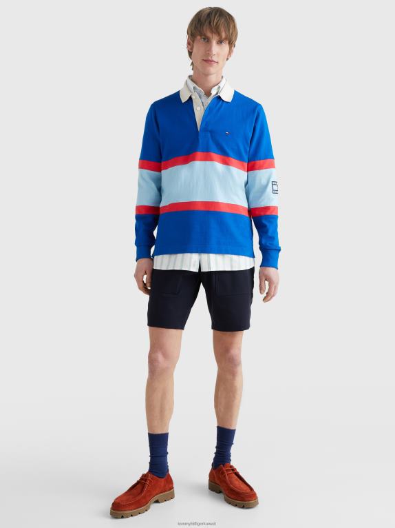 جزيرة يونانية زرقاء/متعددة Tommy Hilfiger قميص الرجبي مخطط 446441410