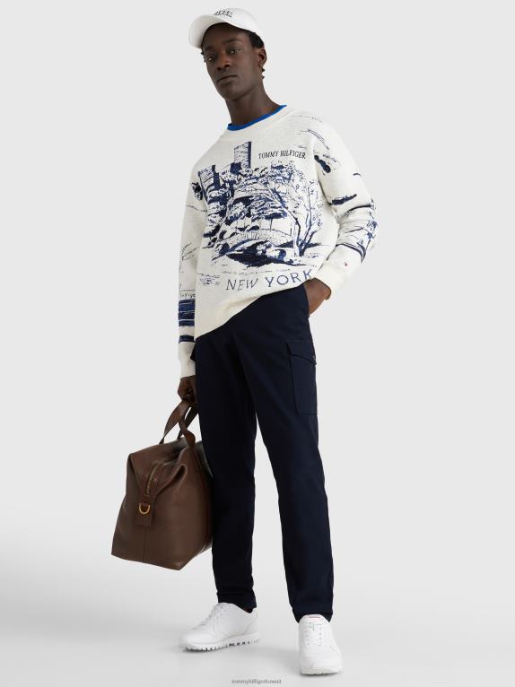 ريشة بيضاء Tommy Hilfiger سترة منسوجة من قماش الجاكار نيويورك 446441424