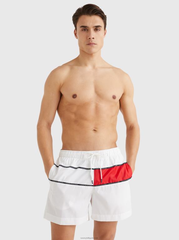 أبيض Tommy Hilfiger شورت سباحة متوسط ​​الطول متباين الألوان 446441457