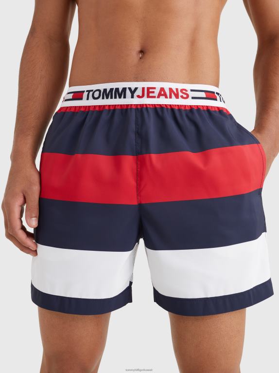 تومي جينز شريط الرجبي Tommy Hilfiger شورت سباحة متوسط ​​الطول بشريط الرجبي 446441458