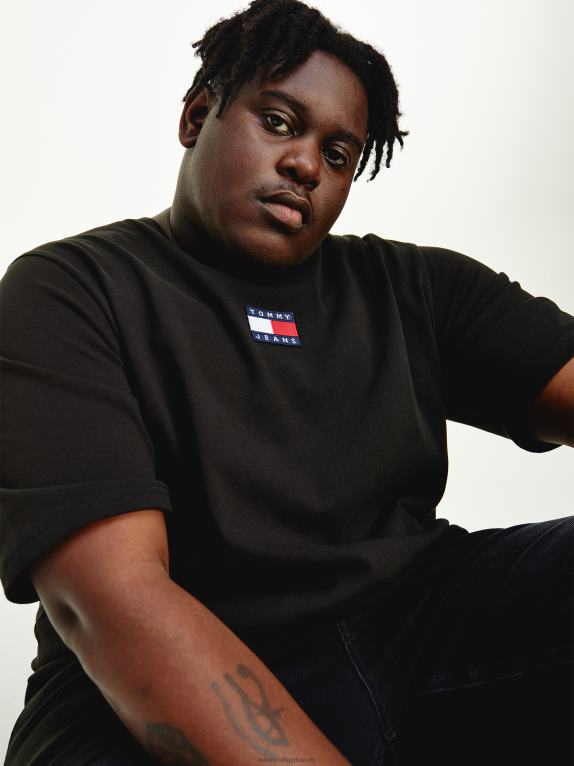 أسود Tommy Hilfiger تي شيرت بشارة كبيرة وطويلة ومقاس مريح 446441481