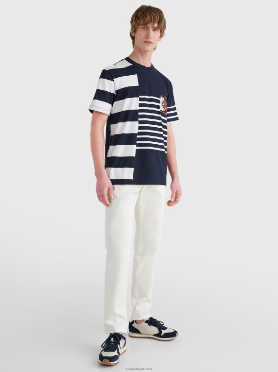 سماء الصحراء/أبيض Tommy Hilfiger أيقونات تي شيرت بخطوط مختلطة 446441488