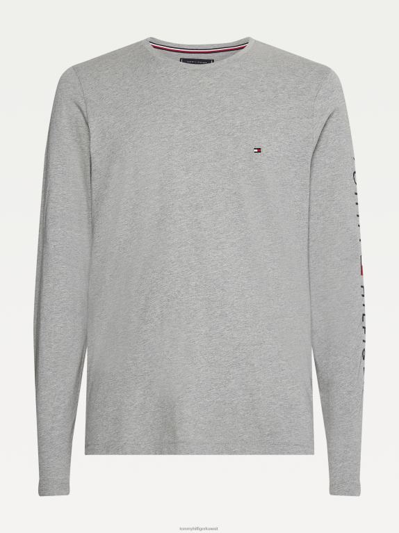 هيذر رمادي فاتح Tommy Hilfiger تيشيرت بأكمام طويلة وشعار جيرسي عضوي 446441497