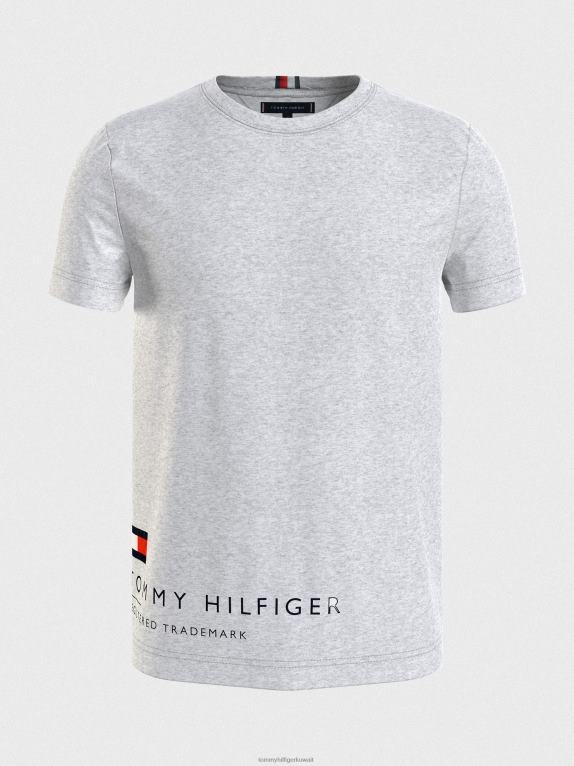 هيذر رمادي فاتح Tommy Hilfiger تيشيرت بشعار ملفوف 446441503