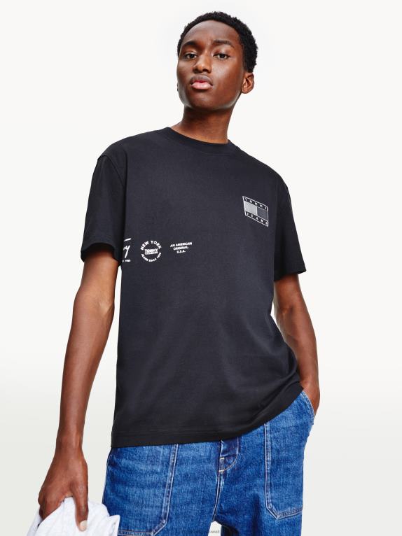 أسود Tommy Hilfiger تي شيرت من القطن العضوي المعدني بقصة مريحة 446441514