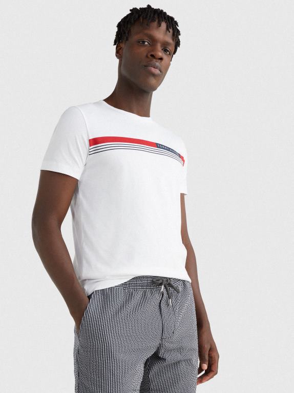 أبيض Tommy Hilfiger تيشيرت بشريط التوقيع 446441526