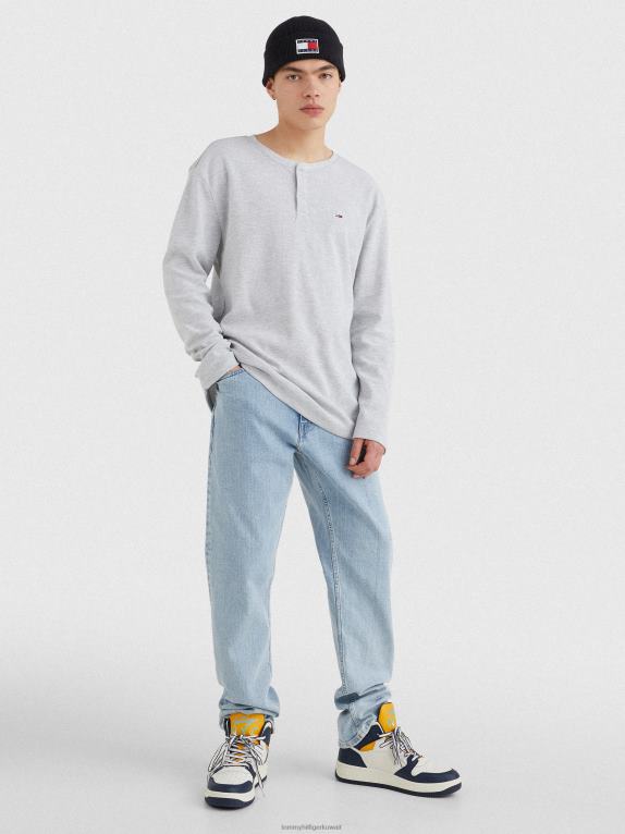 هيذر رمادي فضي Tommy Hilfiger بلوزة بياقة هينلي وأكمام طويلة 446441546