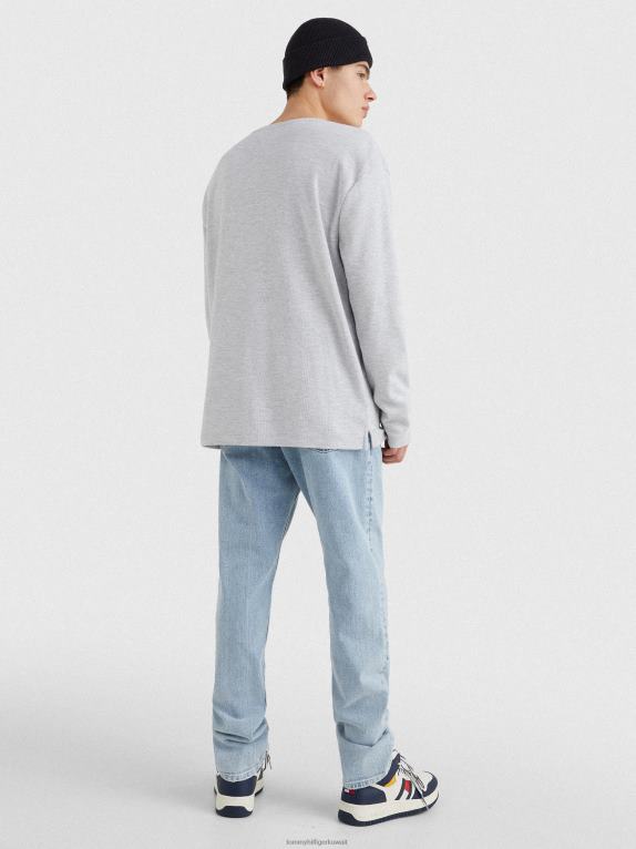 هيذر رمادي فضي Tommy Hilfiger بلوزة بياقة هينلي وأكمام طويلة 446441546