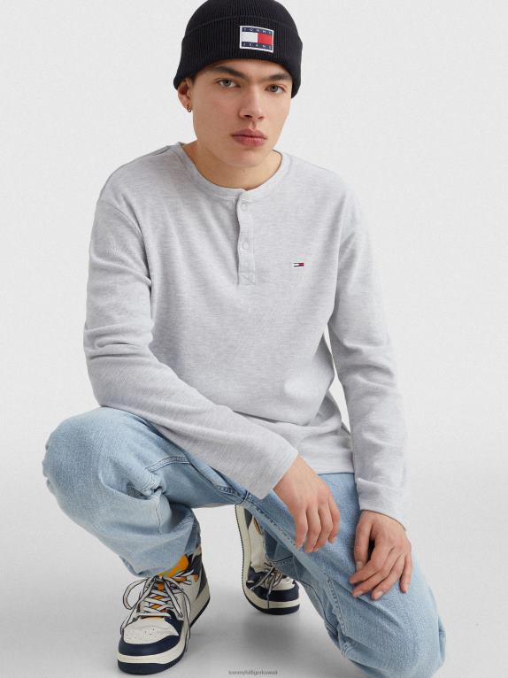 هيذر رمادي فضي Tommy Hilfiger بلوزة بياقة هينلي وأكمام طويلة 446441546