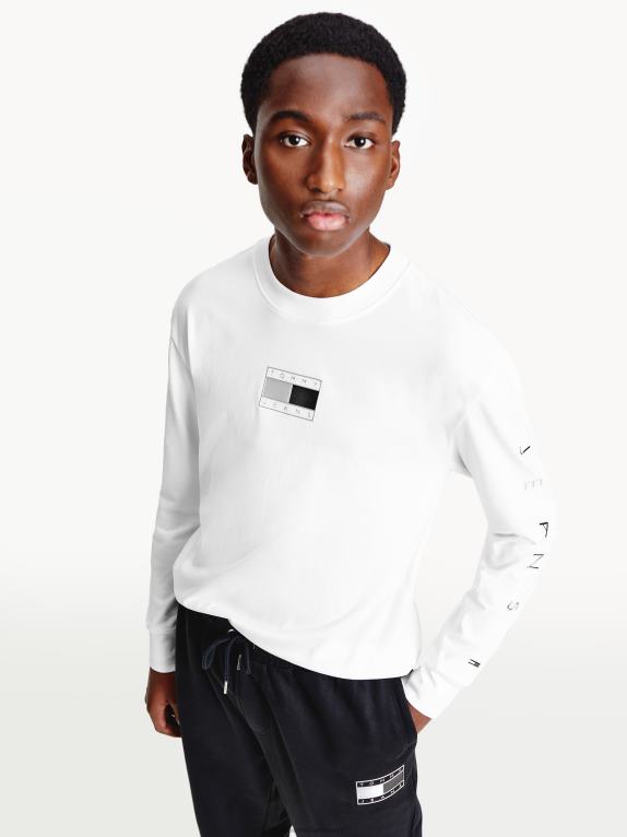 أبيض Tommy Hilfiger تي شيرت معدني بأكمام طويلة وقصة مريحة 446441608