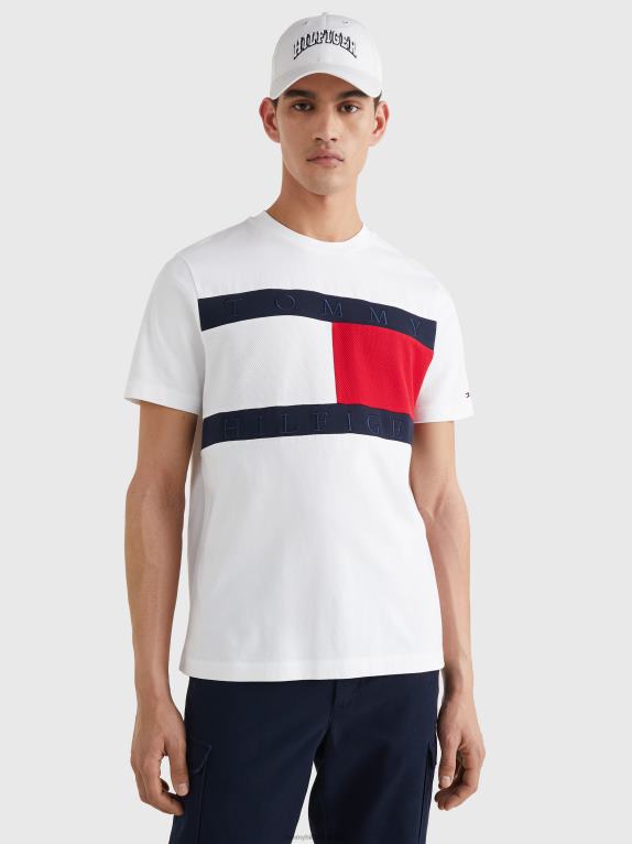 أبيض Tommy Hilfiger تي شيرت بشعار العلم متباين الألوان 446441656