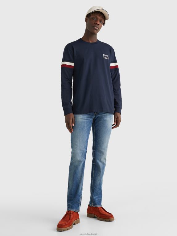سماء الصحراء Tommy Hilfiger تيشيرت بشريط توقيع وأكمام طويلة 446441678