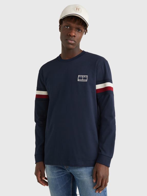 سماء الصحراء Tommy Hilfiger تيشيرت بشريط توقيع وأكمام طويلة 446441678