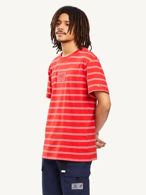 شريط قرمزي عميق Tommy Hilfiger تيشيرت مخطط بشعار الماركة 446441700