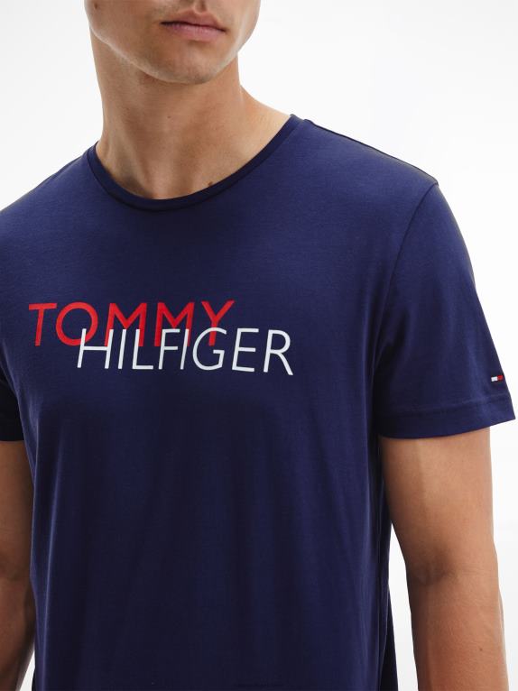 ييل البحرية Tommy Hilfiger فانلة تي شيرت مطبوع عليها بالجرافيت 446441728