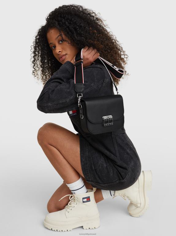 أسود Tommy Hilfiger حقيبة كروس من الجلد بقفل دفع 446441823