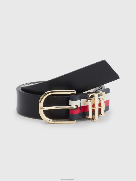 أسود/عاجي Tommy Hilfiger حزام جلدي قابل للعكس 446441844