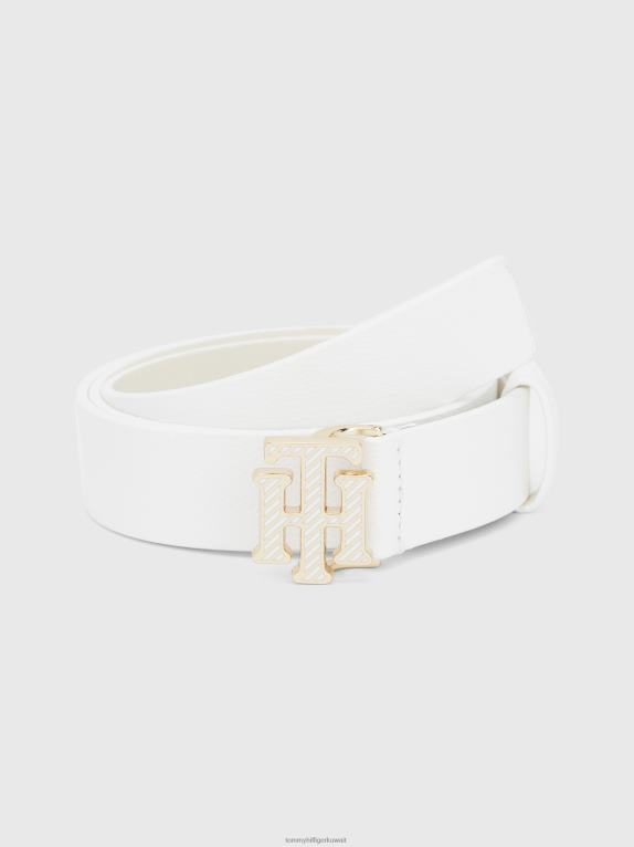 قذيفة بيضاء Tommy Hilfiger حزام جلد بإبزيم مونوغرام 446441845