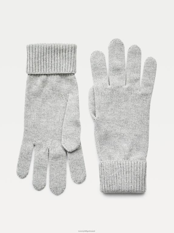 هيذر رمادي فاتح Tommy Hilfiger قفازات مزيج الكشمير الأساسية 446441873