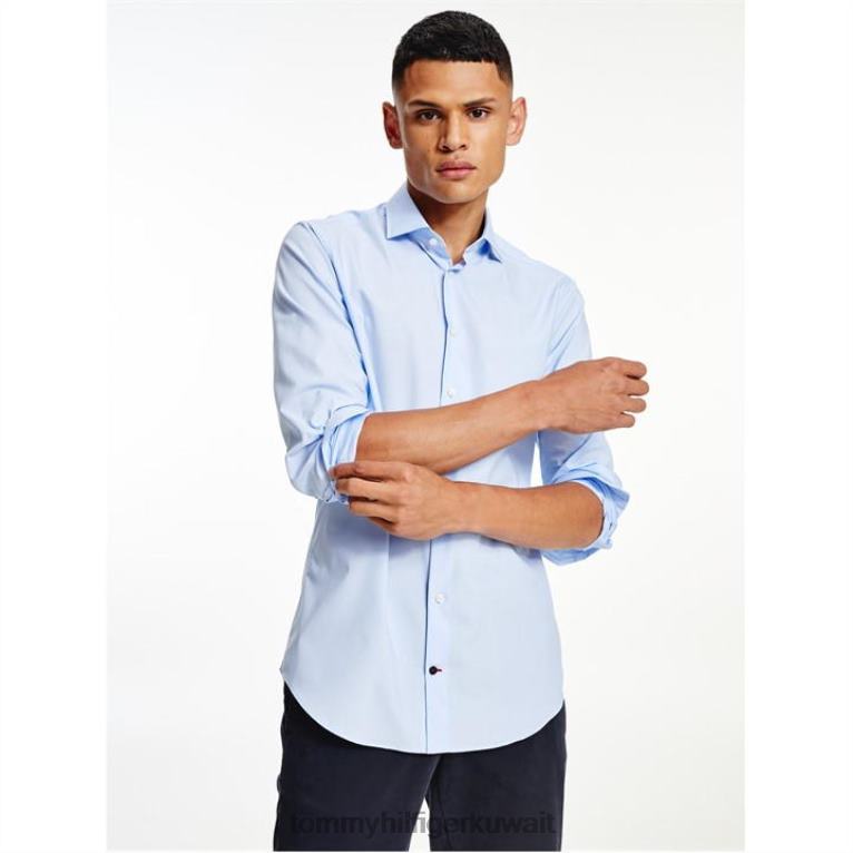 أزرق Tommy Hilfiger قميص بوبلين مطاطي بقصة ضيقة 4464419564
