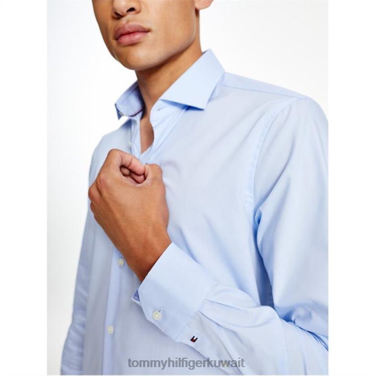 أزرق Tommy Hilfiger قميص بوبلين مطاطي بقصة ضيقة 4464419564