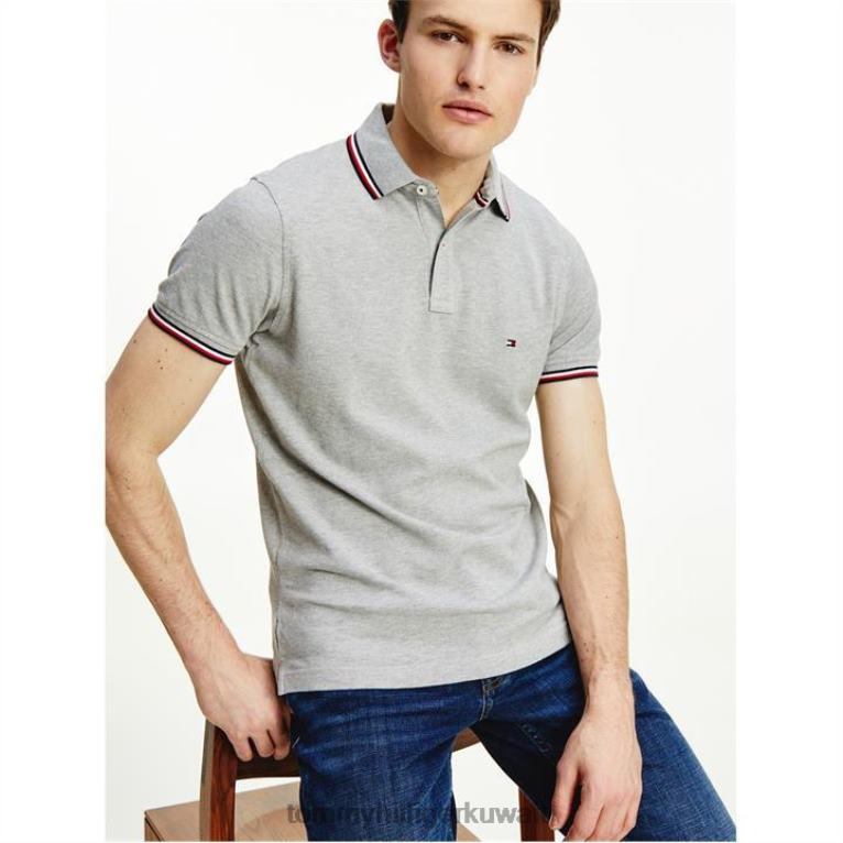 رمادي متوسط Tommy Hilfiger قميص بولو نحيف ذو أطراف أساسية 4464419592